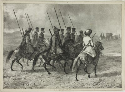 Kasakkojen saattaja Kubanin rajalle, Taman (Keski-Venäjä), 11. lokakuuta 1837 tekijältä Denis-Auguste-Marie Raffet