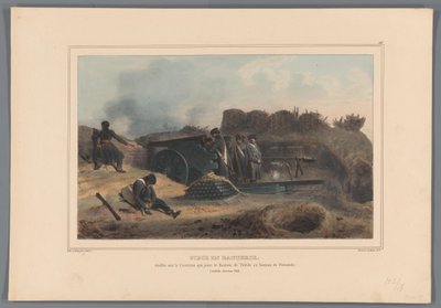 Geschut toiminnassa, 1832 Paristokappale, joka on perustettu Courtinelle, joka yhdistää Toledon linnakkeen Fernandon linnakeeseen (otsikko esineessä) Raffetin piirustukset luonnosta Antwerpenin linnoituksen piirityksen yhteydessä (sarjan nimi esineessä) tekijältä Denis Auguste Marie Raffet