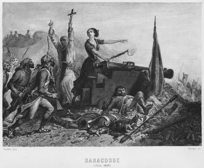 Die Belagerung von Saragossa im Juni 1808, gestochen von Augustin Burdet (geb.1798) von Denis Auguste Marie Raffet