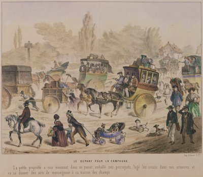 Lähtö maahan, 1800-luvun puoliväli (väri litho) tekijältä Denis Clement Pruche
