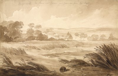 "No 1 Hougoumont The House and ferme du - Gourmand oikealta", 1815 (wc ja kynä paperille) tekijältä Denis Dighton