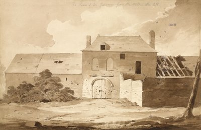 "No 5 The House of du Gourmon from the Wood on the Left", 1815 (wc ja kynä paperille) tekijältä Denis Dighton