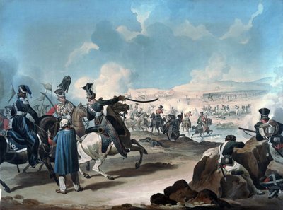 Venäläinen ratsuväki hyökkää ranskalaiseen jalkaväkeen Borodinossa (bataille de la Moskova) - Dighton, Denis (1792-1827) - n. 1813 - Vesiväri paperille - 53,8x71,8 - Yksityiskokoelma tekijältä Denis Dighton