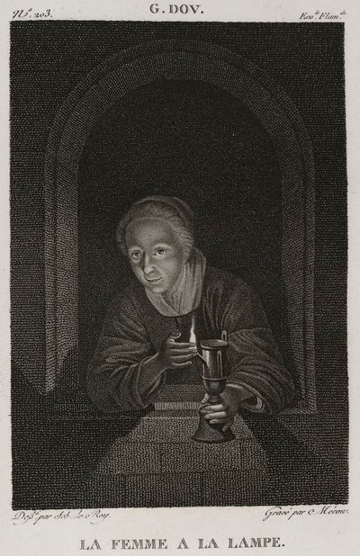 Denis-Sébastien Leroy et Mécou - Nainen lampun kanssa, Gerrit Doun mukaan - 1802-1815 tekijältä Denis Sebastien Leroy