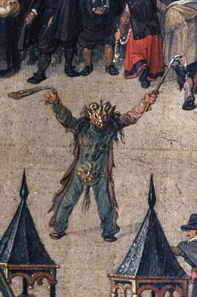 Arkkiherttuatar Isabellan voitto Ommeganckissa Brysselissä 31. toukokuuta 1615, yksityiskohta hahmosta paholaisen puvussa, 1615 (75629:n yksityiskohta) tekijältä Denys van Alsloot