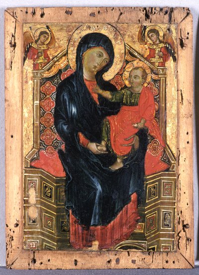Valtaistuimella Madonna lapsen ja kahden enkelin kanssa, n. 1300 (tempera poppelipuulla) tekijältä Deodato Orlandi Deodato Orlandi