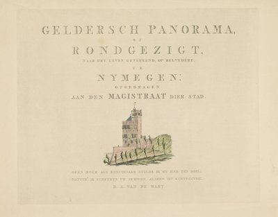 Belvédère Nijmegenissä Nähtävyydet ympäri Nijmegenin kaupunkia (sarjan nimi) Gelderschin panoraama tai pyöreä näkymä elämästä piirrettynä Nymegenin Belvederelle (sarjan nimi esineellä) tekijältä Derk Anthony van de Wart