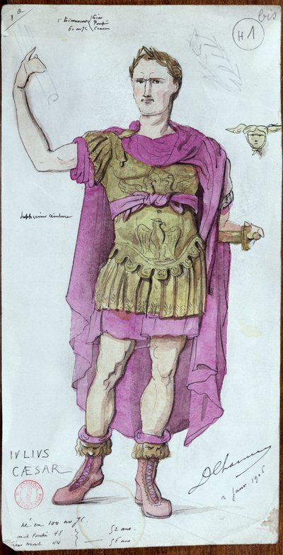 Pukusuunnittelu Julius Caesarille Corneillen teoksesta La Mort de Pompee, 1906 tekijältä Desire Chaineux