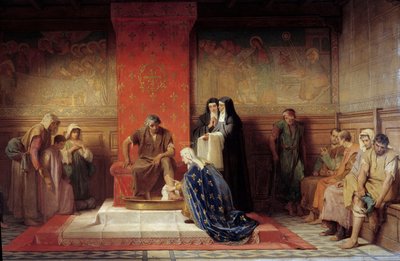 Saint Elisabeth Ranskalainen (Saint Louisin sisar) pesee köyhien jalkoja Desire Laugeen maalaus (1823-1896) 1865 tekijältä Desire Francois Laugee