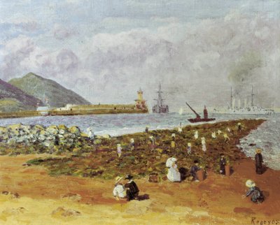 La escollera (murtaja tai aallonmurtaja). Dario de Regoyosin (1875-1913) maalaus. Öljy kankaalle. espanjalainen impressionismi. Monistrol-museo Montserratissa Barcelonassa. tekijältä Diario or Dario de Regoyos y Valdes