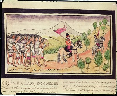 Fol.204v Totonac-intiaanit, jotka auttavat valloittajia kuljettamaan materiaaleja, 1579 tekijältä Diego Duran