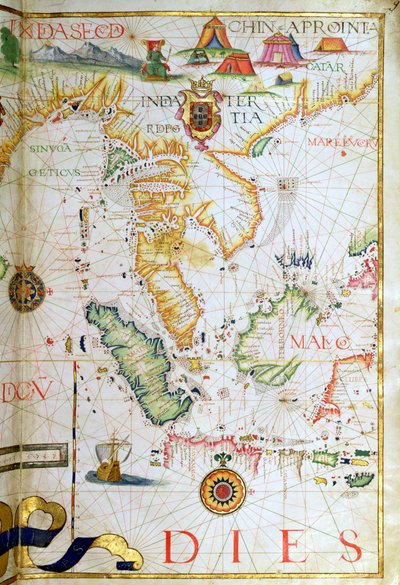 Manner Kaakkois-Aasia, yksityiskohta maailman atlasesta, 1565 tekijältä Diego Homem