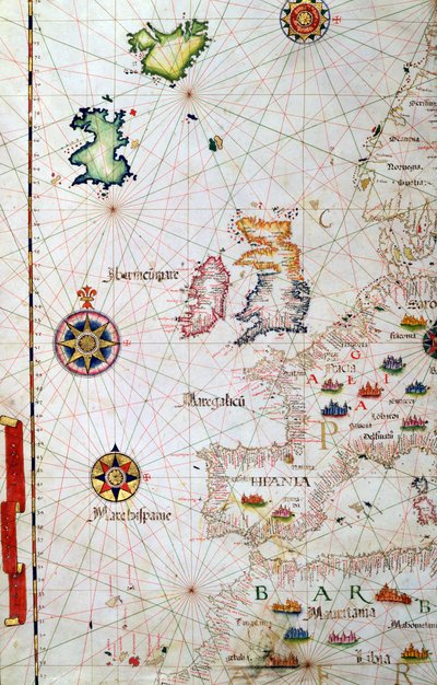 Brittisaaret, Iberia ja Luoteis-Afrikka, yksityiskohta maailman atlassta, 1565 tekijältä Diego Homem