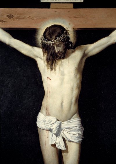 Kristus ristiinnaulittu yksityiskohta. Diego Rodriguez de Silva y Velazquezin (1599-1660) maalaus tekijältä Diego Velázquez