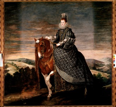 Itävallan kuningatar Margaritan ratsastusmuotokuva (öljy kankaalle tekijältä Diego Velázquez