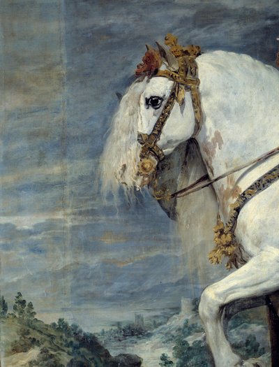 Ratsastusmuotokuva Isabellesta Ranskasta (1602-1644), espanjalaisen Philip IV:n vaimosta vuonna 1616 Yksityiskohta. Diego Velasquezin (1599-1660) maalaus 1635 Sun. 3,01x3,14 m Madrid, Musee du Prado tekijältä Diego Velázquez