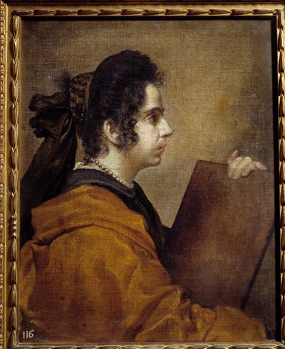 Juana Pachecon muotokuva Sibylissä. Juana Pacheco, taidemaalari Francisco Pachecon (1564-1654) tytär ja Diego Velasquezin tuleva vaimo. Diego Rodriguez de Silva y Velasquezin (1599-1660) maalaus tekijältä Diego Velázquez