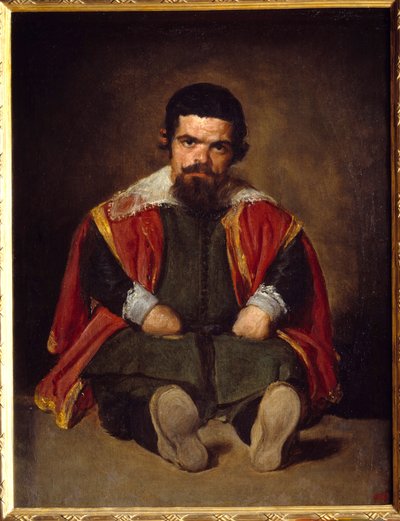 Hullu Sebastien De Morran muotokuva kääpiöistuimessa. Diego Velasquezin (1599-1660) maalaus noin 1645, su. 1,06x0,81 m Madrid Musee du Prado - Hullu Sebastien de Morran muotokuva - Hovikääpiö - istuu. Diego Velazquezin (tai Ve tekijältä Diego Velázquez