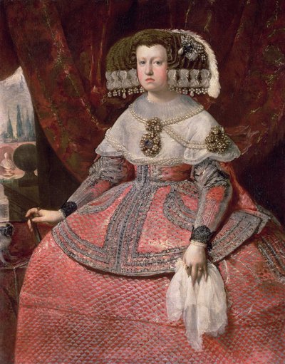 Espanjan kuningatar Maria Anna punaisessa mekossa, 1655-60 tekijältä Diego Velázquez