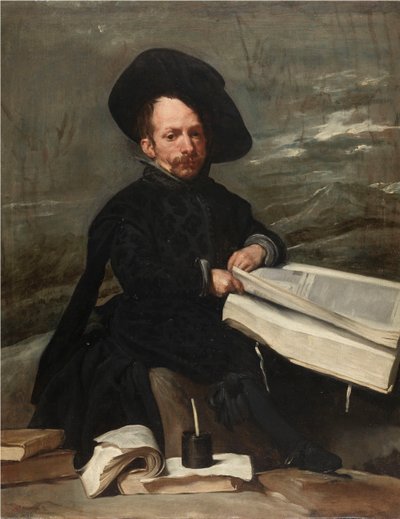 Jester kirjojen kanssa, c. 1640. tekijältä Diego Velázquez