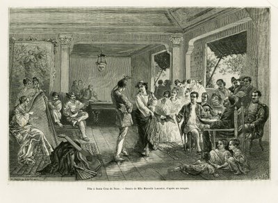 Juhli Santa Cruz de Nanoa. Lancelotin kaiverrus kuvaamaan tarinaa Lucon ja Palaouan, kuusi vuotta Filippiineillä, Alfred Marche (1844-1898), in le tour du monde 1886, ohjaaja Edouard Charton (1807-1890), Hachette, Pariisi. tekijältä Dieudonne Auguste Lancelot