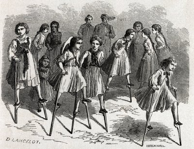Lancelotin suunnittelema Ulmin echasse-peli havainnollistamaan Victor Duruyn matkaa Pariisista Bukarestiin vuonna 1860. Kaiverrus kirjaan "" Le tour du monde", toimittanut Edouard Charton tekijältä Dieudonne Auguste Lancelot