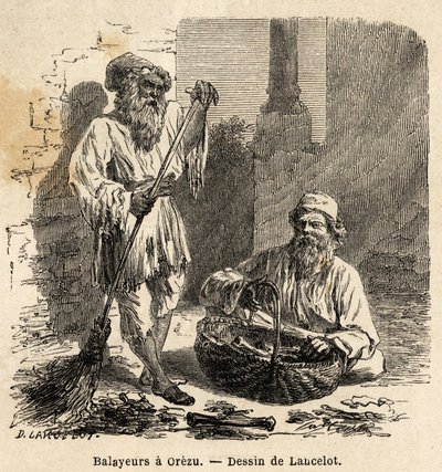 Lakaisukoneet Orezussa (Romania). Kaiverrus havainnollistamaan matkaa Pariisista Bukarestiin, laatija Lancelot, vuonna 1860, julkaistiin "Le tour du monde, nouveau journal des voyages" -lehdessä Edouard Chartonin johdolla. tekijältä Dieudonne Auguste Lancelot
