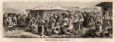 Tesmevarin (tai Timisoaran) kävelevä väestö Romaniassa. Kaiverrus havainnollistamaan matkaa Pariisista Bukarestiin, laatija Lancelot, vuonna 1860, julkaistiin "Le tour du monde, nouveau journal des voyages" -lehdessä Edouard Chartonin johdolla. tekijältä Dieudonne Auguste Lancelot