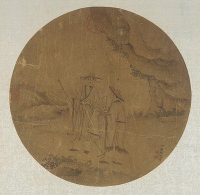Maisema: kaksi hahmoa, Qing-dynastia, 1700-luku. tekijältä Ding Guanpeng