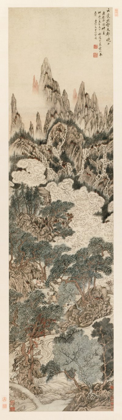 Aamuaurinko taivaallisen linnoituksen huipun yllä, 1614. tekijältä Ding Yunpeng