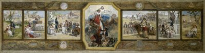 Luonnos 19. kaupunginosan kaupungintalon vihkisalista Pariisissa: Tricolor Flag, Tasavallan allegoriat: Tricolor Flag, Republican Allegories tekijältä Diogene Ulysse Napoleon Maillart