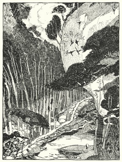Hämärä metsä (kaiverrus) tekijältä Dion Clayton Calthrop