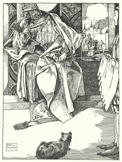 "Kuningas kieltäytyi kaikesta virvoituksesta" (kaiverrus) tekijältä Dion Clayton Calthrop