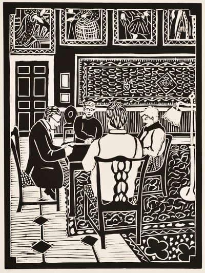 Vuoden kuukaudet: Maaliskuu, 2012 (linoleikkaus) tekijältä Dione Verulam