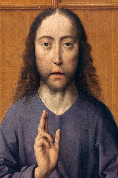 Seurakunnan kirkko (Saint Peter Parish Church). maalaus. Viimeinen ehtoollinen. Dirk Bouts. 1464-1468. Yksityiskohta. Keskipaneeli. tekijältä Dirck Bouts