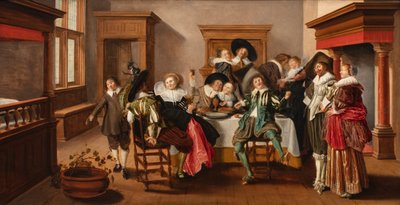 A Merry Making Company in an Interior, n. 1615-25 (öljy paneelille) tekijältä Dirck Hals