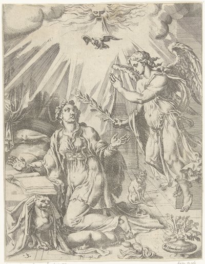 Ilmoitus Ihmiskunnan lankeemus ja lunastus Kristuksen elämän ja kärsimyksen kautta (sarjan nimi) tekijältä Dirck Volckertsz. Coornhert (attributed to)