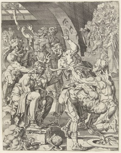 Kristuksen pilkkaaminen Ihmiskunnan lankeemus ja lunastus Kristuksen elämän ja kärsimyksen kautta (sarjan nimi) tekijältä Dirck Volckertsz. Coornhert (attributed to)