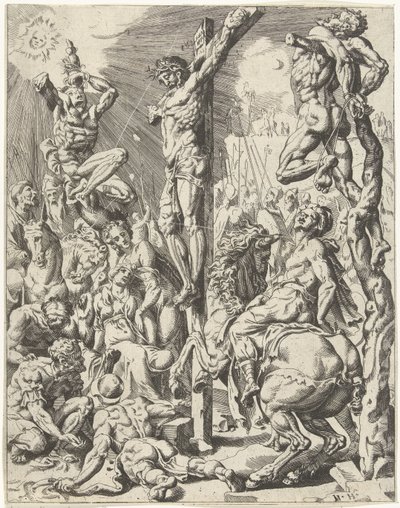 Kristus ristillä Ihmiskunnan lankeemus ja lunastus Kristuksen elämän ja kärsimyksen kautta (sarjan nimi) tekijältä Dirck Volckertsz. Coornhert (attributed to)