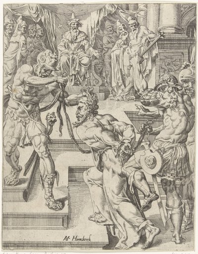 Kristus ennen Kaifasta Ihmiskunnan lankeemus ja lunastus Kristuksen elämän ja kärsimyksen kautta (sarjan nimi) tekijältä Dirck Volckertsz. Coornhert (attributed to)