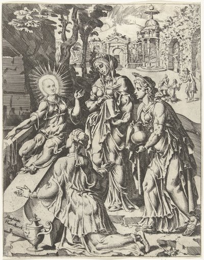 Pyhät naiset haudalla Ihmiskunnan lankeemus ja lunastus Kristuksen elämän ja kärsimyksen kautta (sarjan nimi) tekijältä Dirck Volckertsz. Coornhert (attributed to)