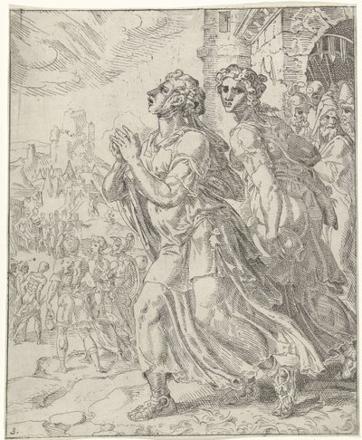 Judith ja hänen palvelijansa lähtevät Bethuliasta Judit ja Holofernes (sarjan nimi) tekijältä Dirck Volckertsz. Coornhert (attributed to)