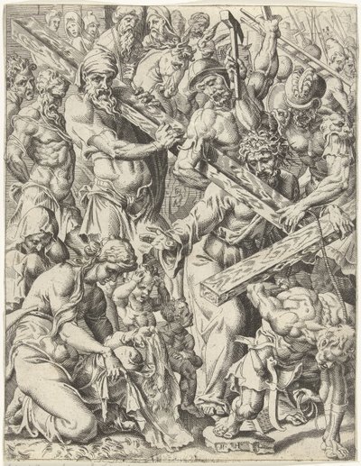 Ristin kantaminen Ihmiskunnan lankeemus ja lunastus Kristuksen elämän ja kärsimyksen kautta (sarjan nimi) tekijältä Dirck Volckertsz. Coornhert (attributed to)
