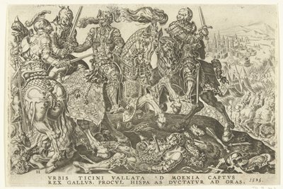 Francis I:n vangitseminen Pavian taistelussa 1525 Kaarle V:n voitot (sarjan nimi) Divi Caroli. v. imp. valita. max. victoriae, ex multis praecipuae (sarjan nimi) tekijältä Dirck Volckertsz. Coornhert (possibly)