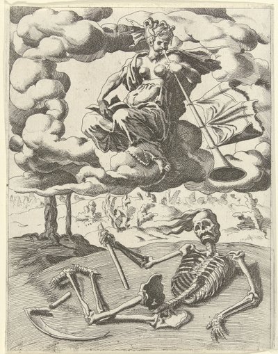 Maine voittaa kuoleman Triumphs of Petrarch (sarjan nimi) tekijältä Dirck Volckertsz. Coornhert (possibly)