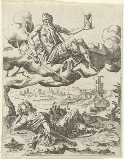 Aika voittaa mainetta Triumphs of Petrarch (sarjan nimi) tekijältä Dirck Volckertsz. Coornhert (possibly)