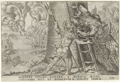 Rooman myrsky, 1527 Overwinningen van Karel V (sarjan nimi) Kaarle Suuri V. imp. valita. max. voitto, tärkein monista (sarjan nimi) tekijältä Dirck Volckertsz. Coornhert