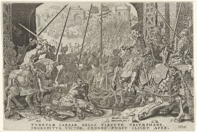 Inname van Tunis, 1535 Overwinningen van Karel V (sarjan nimi) Kaarle Suuri V. imp. valita. max. voitto, tärkein monista (sarjan nimi) tekijältä Dirck Volckertsz. Coornhert