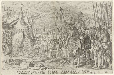 Keisarillinen leiri Ingolstadtissa, 1546 Kaarle V:n voitot (sarjan nimi) Divi Caroli. v. imp. valita. max. victoriae, ex multis praecipuae (sarjan nimi) tekijältä Dirck Volckertsz. Coornhert