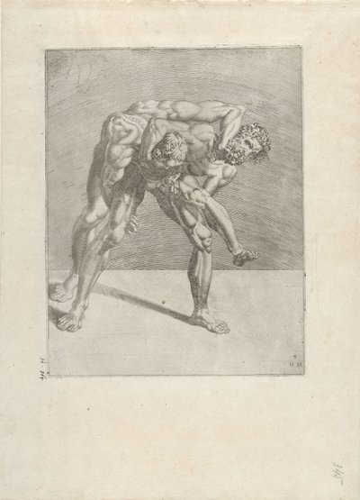 Kaksi painijaa Wrestlers (sarjan nimi) tekijältä Dirck Volckertsz. Coornhert